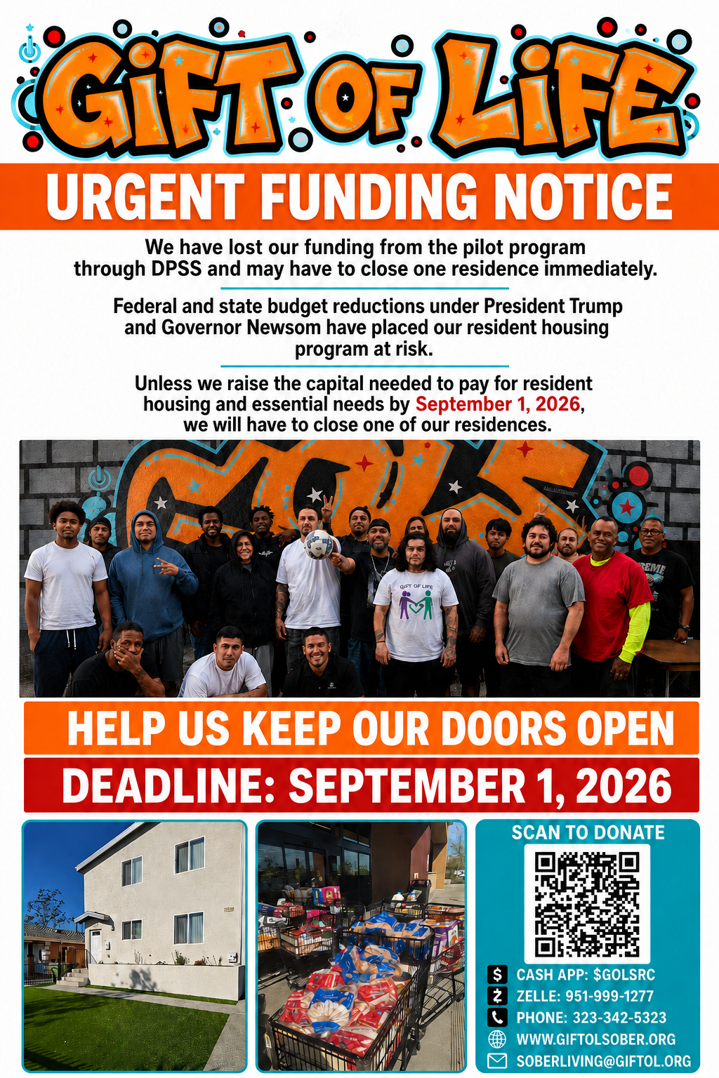 Urgent Funding Notice — Gift of Life needs your help by September 1, 2026