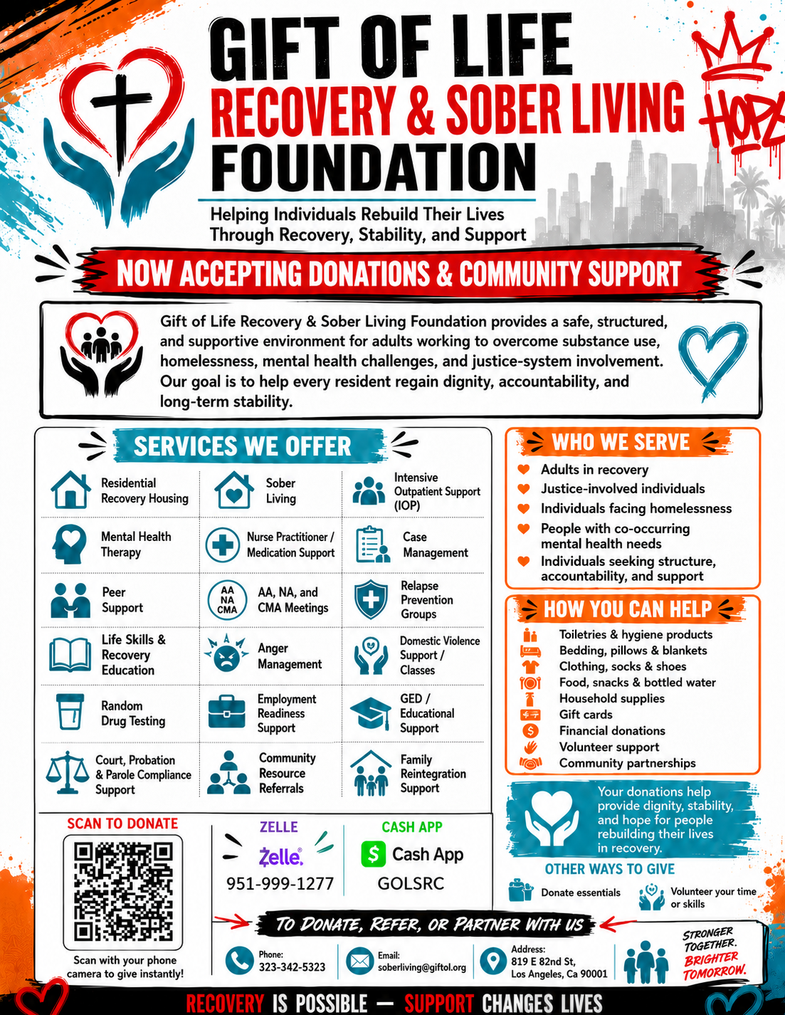 Gift of Life Recovery & Sober Living Foundation — Services, Donations & Sponsorship
